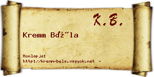 Kremm Béla névjegykártya